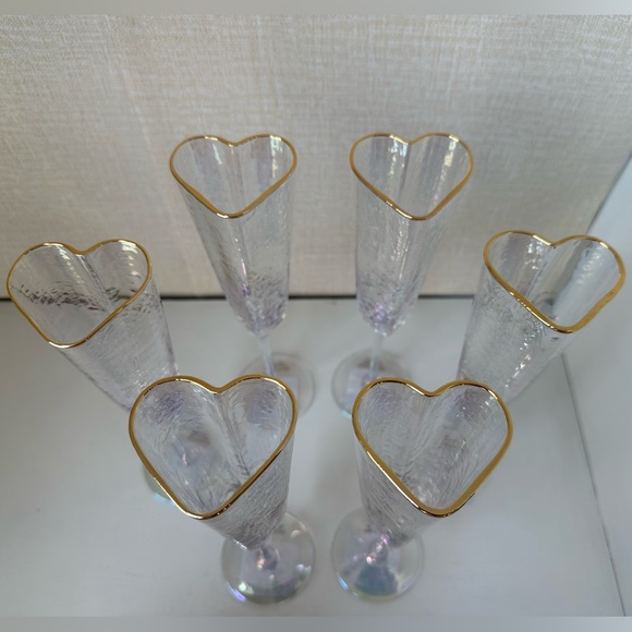 Six David Tutera Heart Wedding Valentine’s Event Iridescent Champagne Glasses